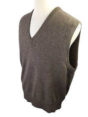 Lord & Taylor 2 Ply Cashmere Sweater Vest V Neck Men's XL Brown Luxury Soft